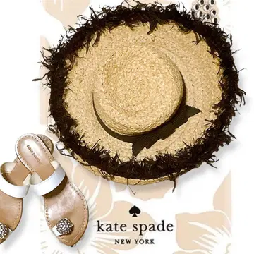 케이트 스페이드 kate spade 프린지 와이드 챙 라피아 햇 모자