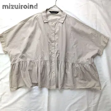 미즈이로 인드 프릴 반팔 셔츠 옷깃 돌먼 슬리브