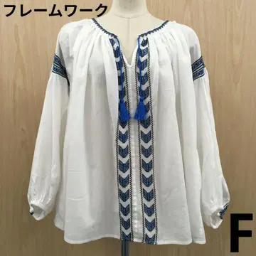 프레임워크 코튼 보일 자수 개더 블라우스 F0807B18