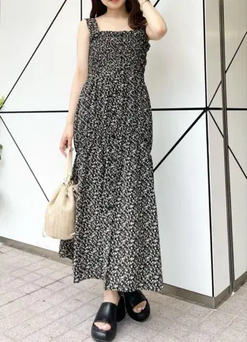 미니 꽃무늬 롱 셔링 탱크 원피스