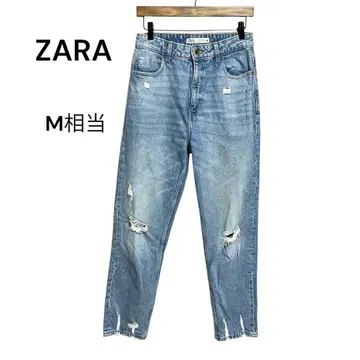 ZARA 스트레이트 데미지 청바지 w72 M 상당 면99% 블루 계열