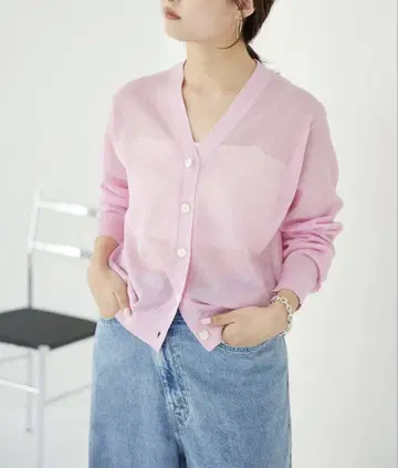 택 포함 새상품 슬로브 이에나 린넨 혼방 시어 가디건