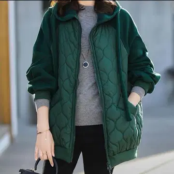 성숙 캐주얼 스타일 퀼팅 후드 자켓 그린 M 사이즈