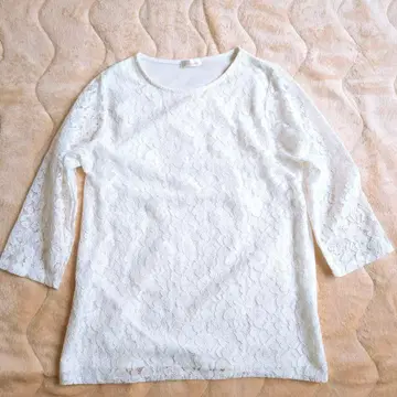 티네티에 레이스 블라우스, 후와 자수 7부 소매 상의, 오피스 캐주얼 S