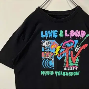 MTV 빅 로고 티셔츠 L 사이즈 블랙 구제 의류 음악 Live&Loud