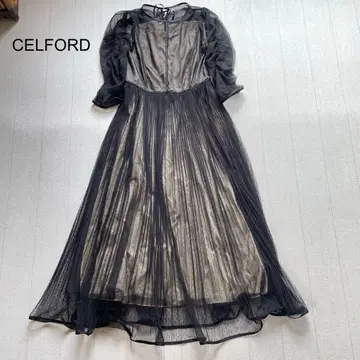 CELFORD 패널 라인 도트 튤 원피스 블랙 38