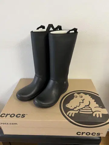 Crocs 블랙 장화 레인부츠 롱부츠