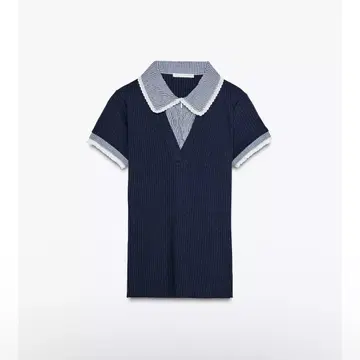 ZARA 피터팬 칼라 골지 티셔츠 L 사이즈