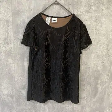 DKNY 반팔 블라우스 안감 있음 올 패턴 엘레강트 블랙 S 사이즈