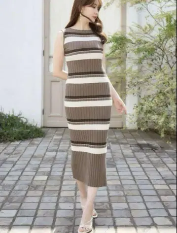 Cotton Striped Ribbed Knit Dress