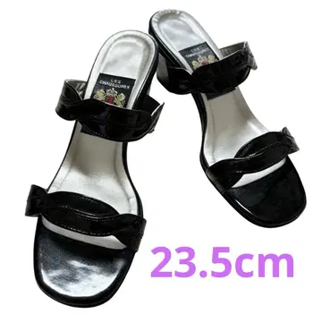 새상품급 MIHAMA 미하마 샌들 블랙 23cm 블랙 라메 뮬 에나멜