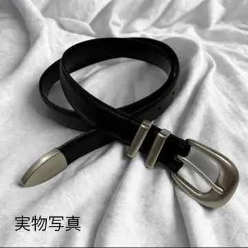 천연 가죽 블랙 벨트 실버 웨스턴 아메카지 내로우 벨트 가죽