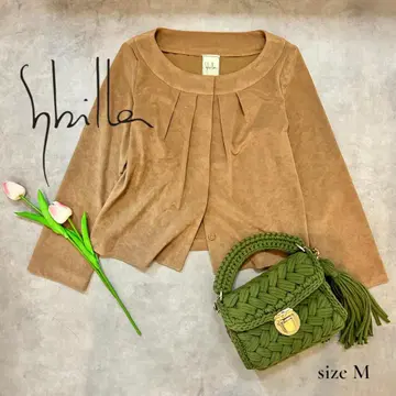 새상품급 시빌라 Sybilla 노카라 자켓 M 스웨이드 느낌 고급 브라운