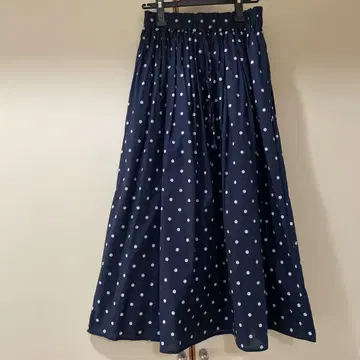 네이비 물방울 패턴 롱 스커트