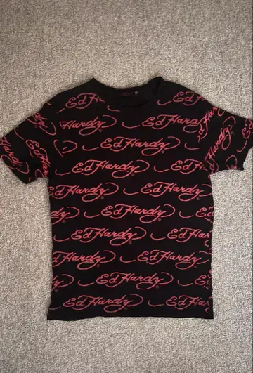 Ed Hardy 로고 티셔츠 블랙/핑크