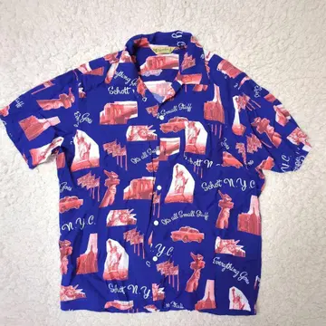 SCHOTT N.Y. PHOTO HAWAIIAN SHIRT 블루 XL
