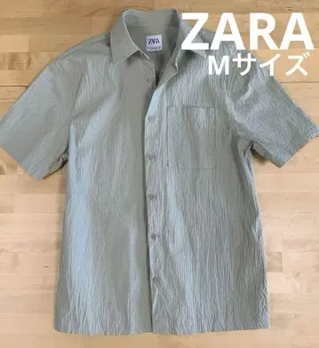 ZARA 남성용 반팔 셔츠 M 사이즈 40 여름 가을 그린 면