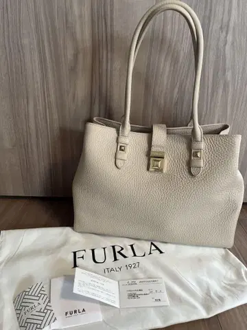[미사용 새상품] FURLA 핑크 베이지 가죽 토트백