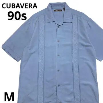 CUBAVERA 자수 라이트 블루 반팔 쿠바 셔츠 M