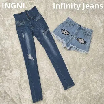 INGNI 데님 스키니 숏 팬츠 데미지 S 세트