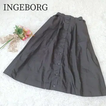 [ INGEBORG/잉게보르그 ] 롱 스커트 플레어 블랙 핑크하우스