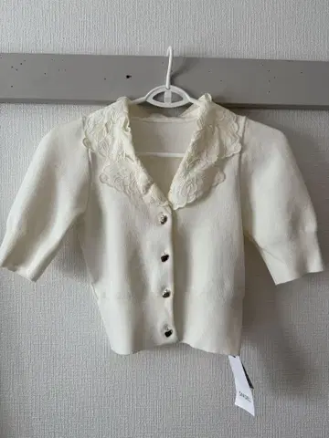 snidel 아이보리 레이스 옷깃 반팔 가디건