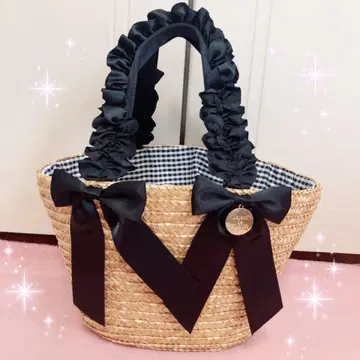 Maison de FLEUR 빅 리본 포함 프릴 핸들 바스켓백
