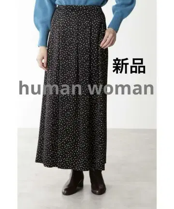 새상품 human woman 랜덤 도트 피치 새틴 프린트 스커트 블랙