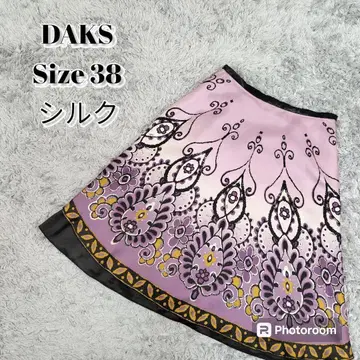 DAKS 플레어 스커트 페이즐리 무늬 무릎 아래 기장 실크 일본제
