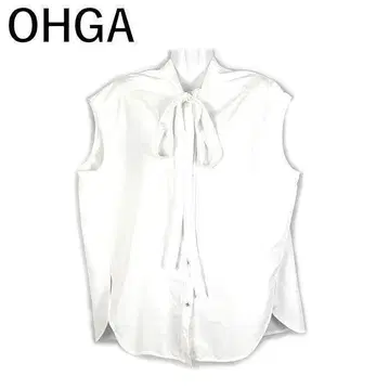 오가 OHGA 슬리브리스 블라우스 화이트 보타이 프렌치 슬리브