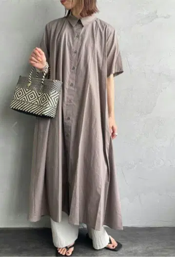 미즈이로 인드 반팔 셔츠 원피스 그레이지 F