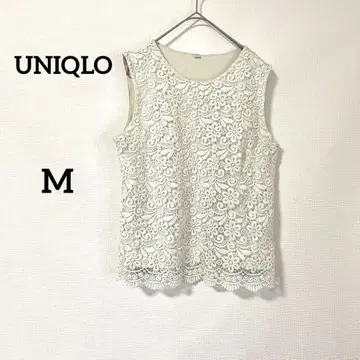 [유니클로] 블라우스 M 화이트 레이스 슬리브리스 깨끗한 스타일 심플
