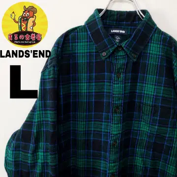 USA 구제 의류 LANDS'END 플란넬 셔츠 L 그린 블랙 체크