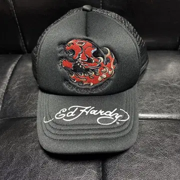 Ed Hardy 자수 디자인 모자 블랙 메쉬 캡