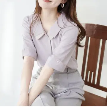 natural couture 배색 겹 카라 삼각 커프스 블라우스