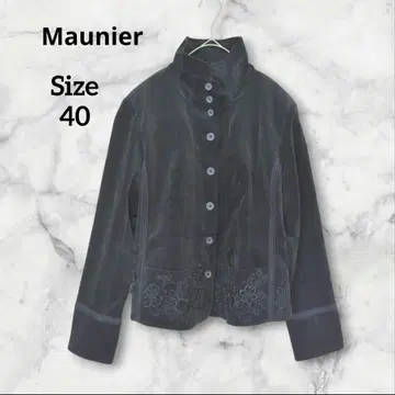 Meunier 벨로아 꽃무늬 자수 버튼 자켓 블랙 엘레강트 40