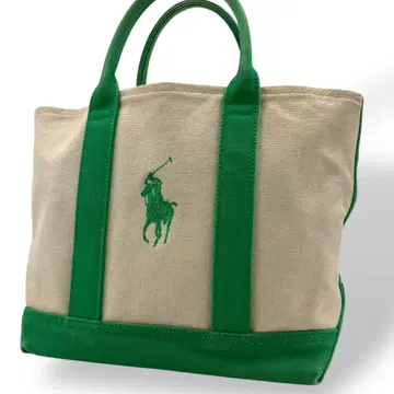 RALPH LAUREN 랄프 로렌 토트백 캔버스 화이트 그린