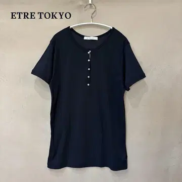 ETRE TOKYO 헨리넥 반팔 티셔츠 네이비