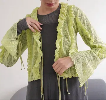 SLOBE citron. 레이스 블라우스 가디건 리본 프릴 레이스