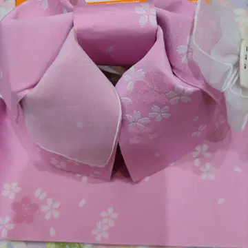 유카타 허리띠 핑크 계열 사쿠라 패턴 레이스 & 하트 브로치 부착