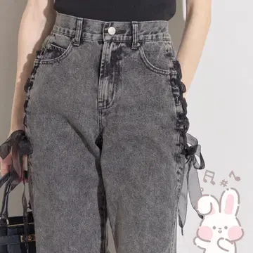 tocco closet 사이드 리본 데님 팬츠 (그레이)
