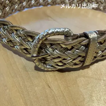 Paul Stuart 여성 벨트 메탈릭 골드 웨빙 벨트