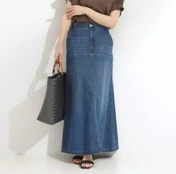 성숙 캐주얼 데님 롱 스커트/슈라루 (컬러: 네이비) [L]