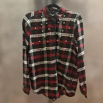 ZARA BASIC 빨간색 검정색 흰색 체크 무늬 긴팔 셔츠 XS