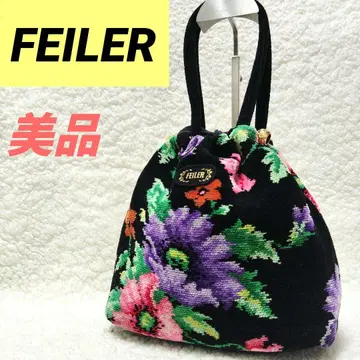 새상품급 FEILER 페일러 꽃무늬 핸드백 복조리 블랙 쉐닐