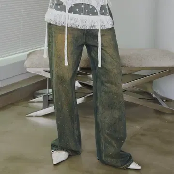 SHAGGIE 오로라 큐빅 빈티지 루즈 데님 팬츠