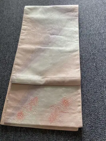 연한 핑크 꽃무늬 자수 오비 쇼와 레트로