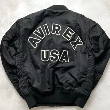 레어 L 새상품급 AVIREX USA 와펜 자수 MA-1 자켓 블랙