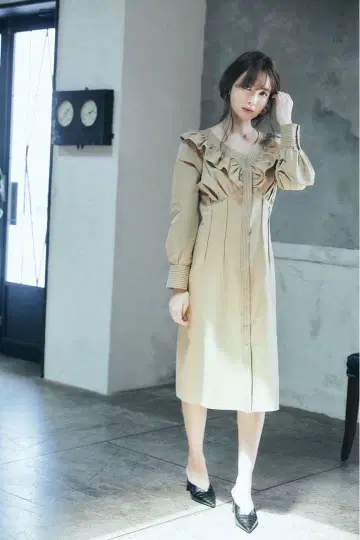 Herlipto Cotton Twill Ruffled Dress M
