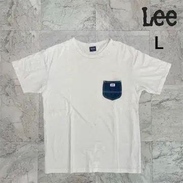 LEE 티셔츠 남성용 L 가슴 포켓 택 로고 반팔 코튼 화이트 흰색